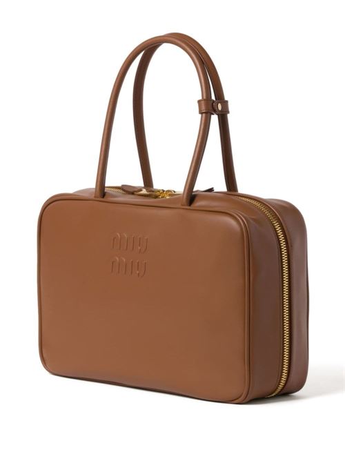 Camel brown cotton/leather bag Miu Miu | 5BB117V-MON2CRWF0046